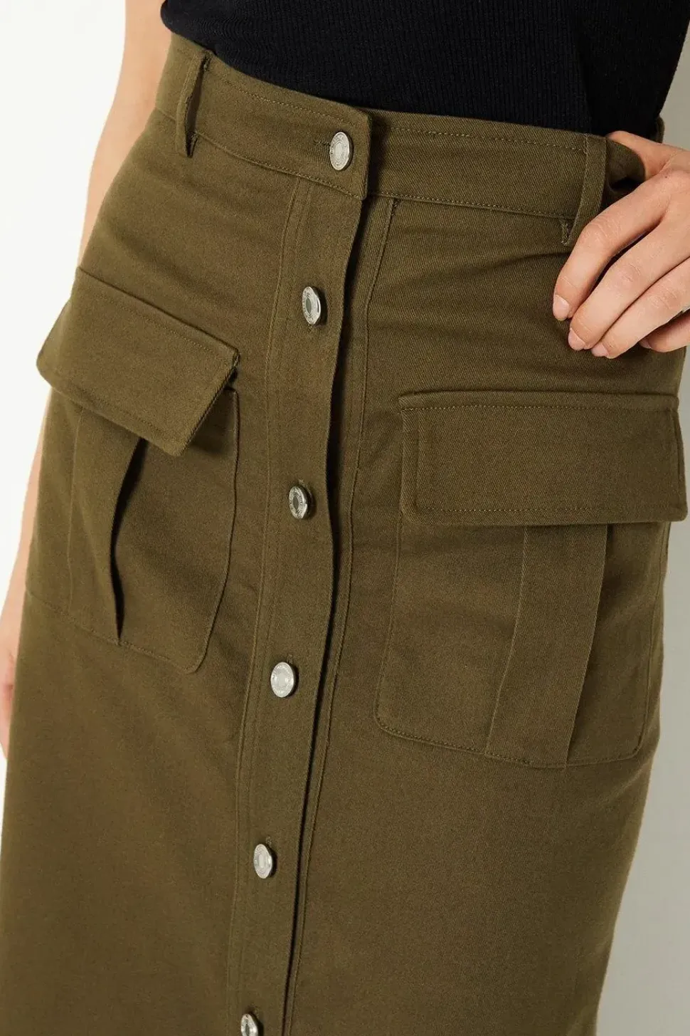Twill Pocket Button Through Maxi Skirt
