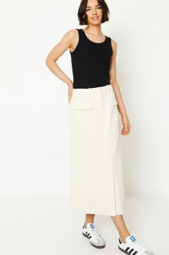 Twill Pocket Midi Skirt