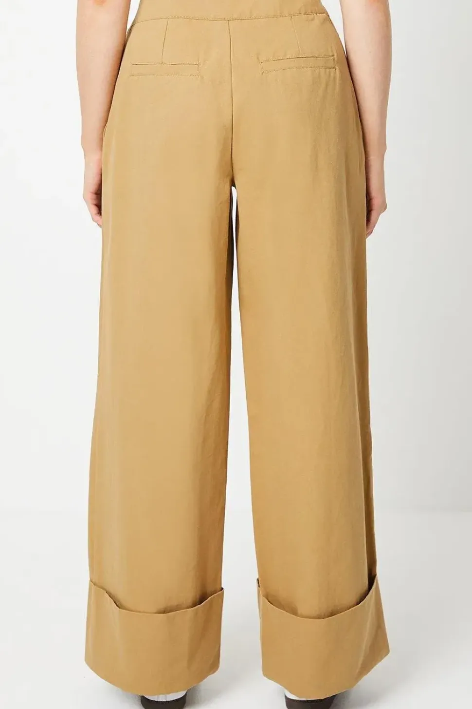 Twill Turn Up Hem Straight Leg Trouser