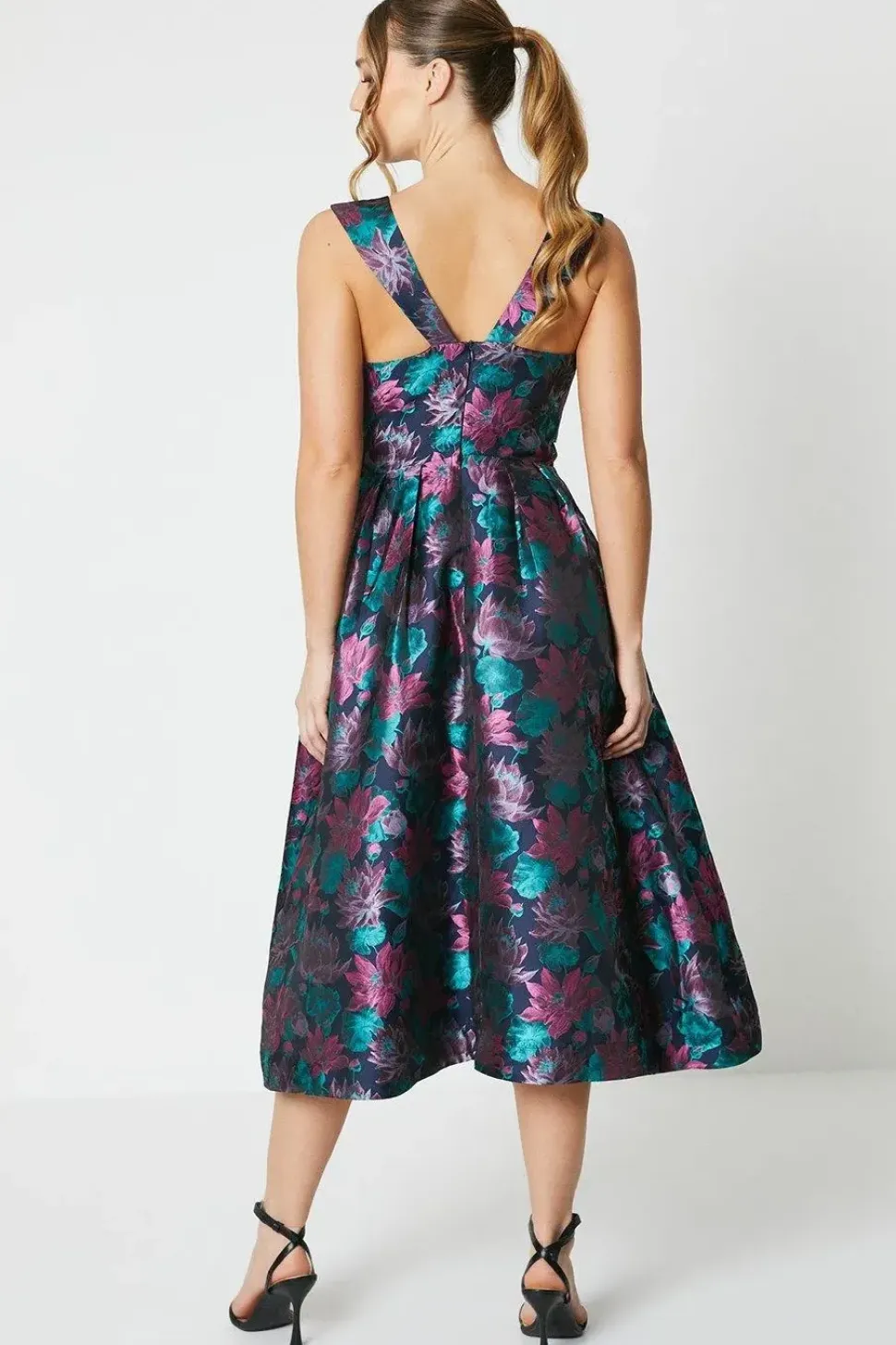 Twist Bodice Jacquard Midi Dress