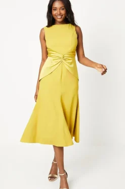Twist Detail Satin Back Crepe Midi Dress