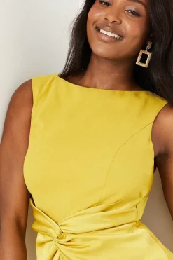 Twist Detail Satin Back Crepe Midi Dress