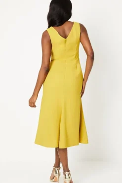 Twist Detail Satin Back Crepe Midi Dress