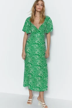 Twist Detail Zebra Printed Midi Dress