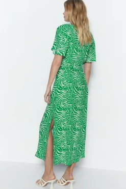 Twist Detail Zebra Printed Midi Dress