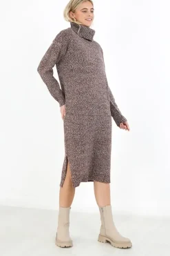 Twisted Knit Roll Neck Midi Jumper Dress