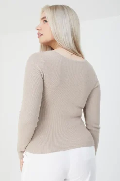 Twisted V-Neck Rib Jumper