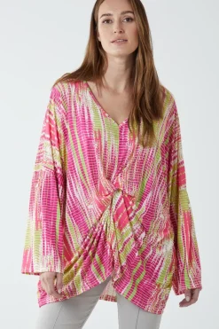 Twist Front Abstract Print Long Sleeve Top