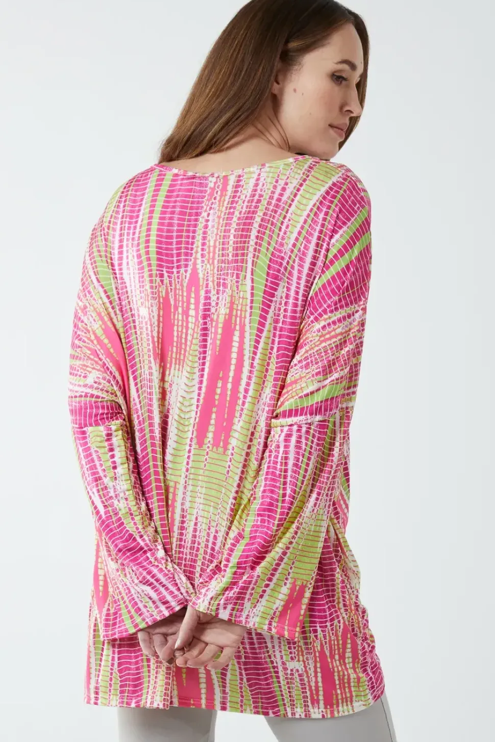 Twist Front Abstract Print Long Sleeve Top