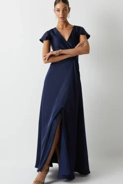 Twist Front Angel Sleeve Bridesmaid Maxi Dress
