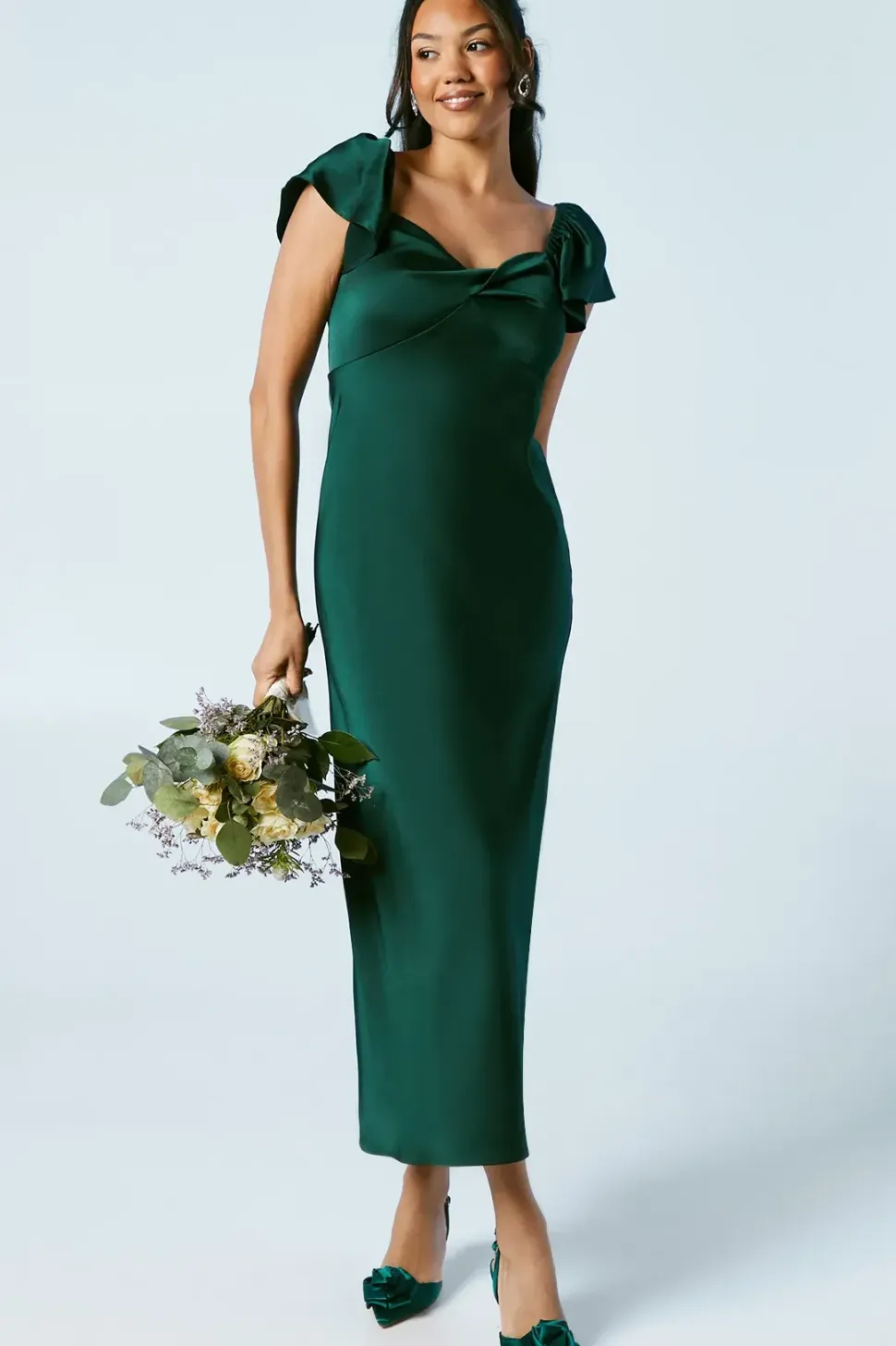 Twist Front Angel Sleeve Bridesmaids Dress