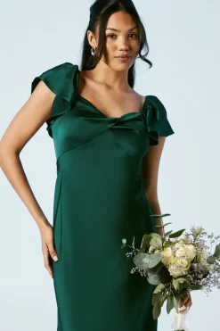 Twist Front Angel Sleeve Bridesmaids Dress