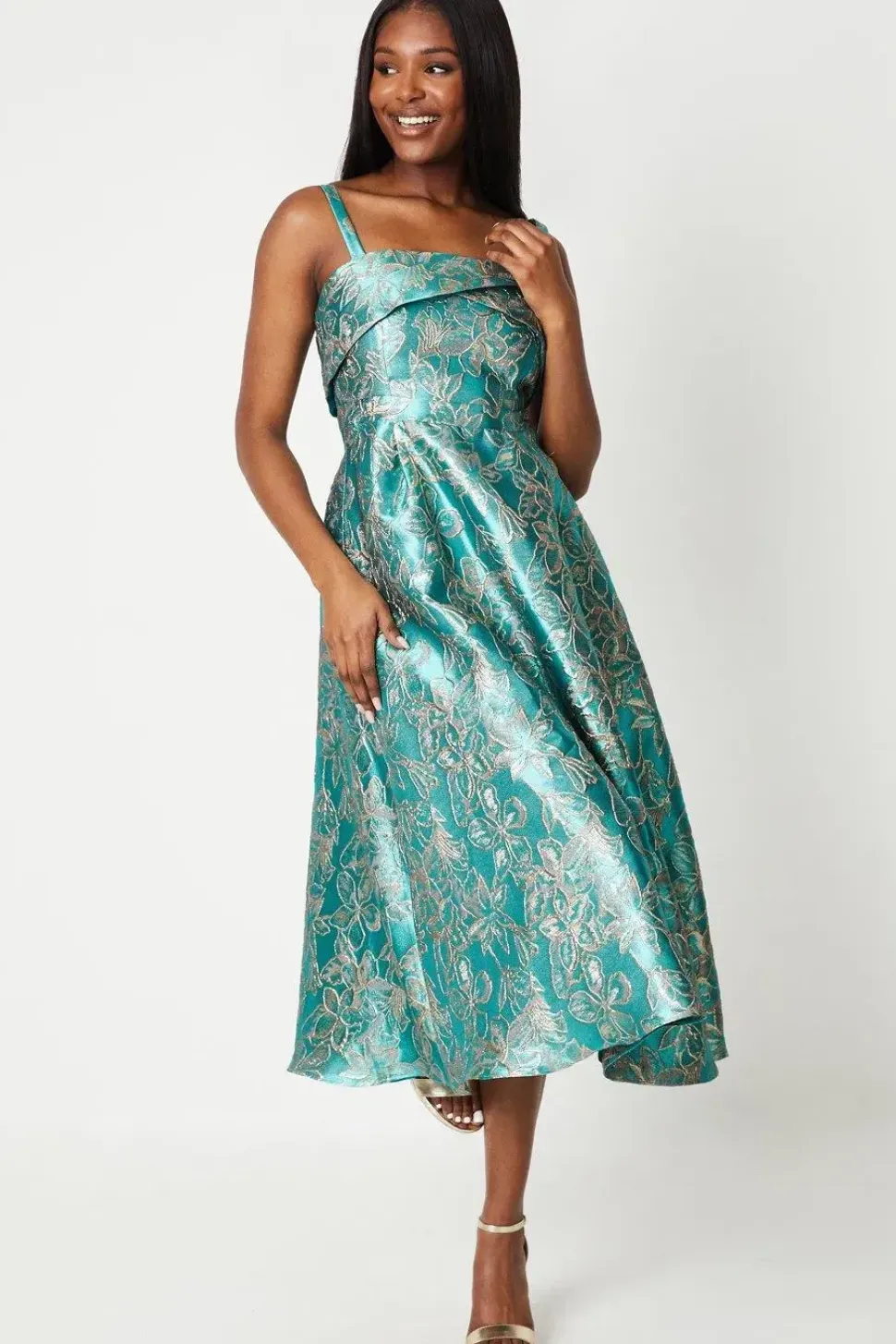Twist Front Jacquard Midi Dress