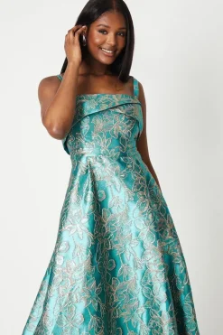Twist Front Jacquard Midi Dress