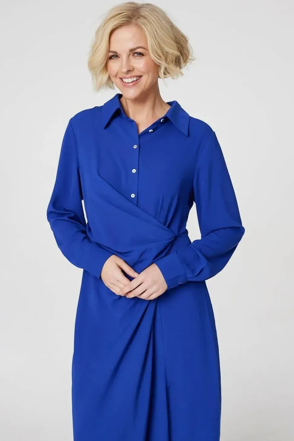 Twist Front Midi Shirt Dress