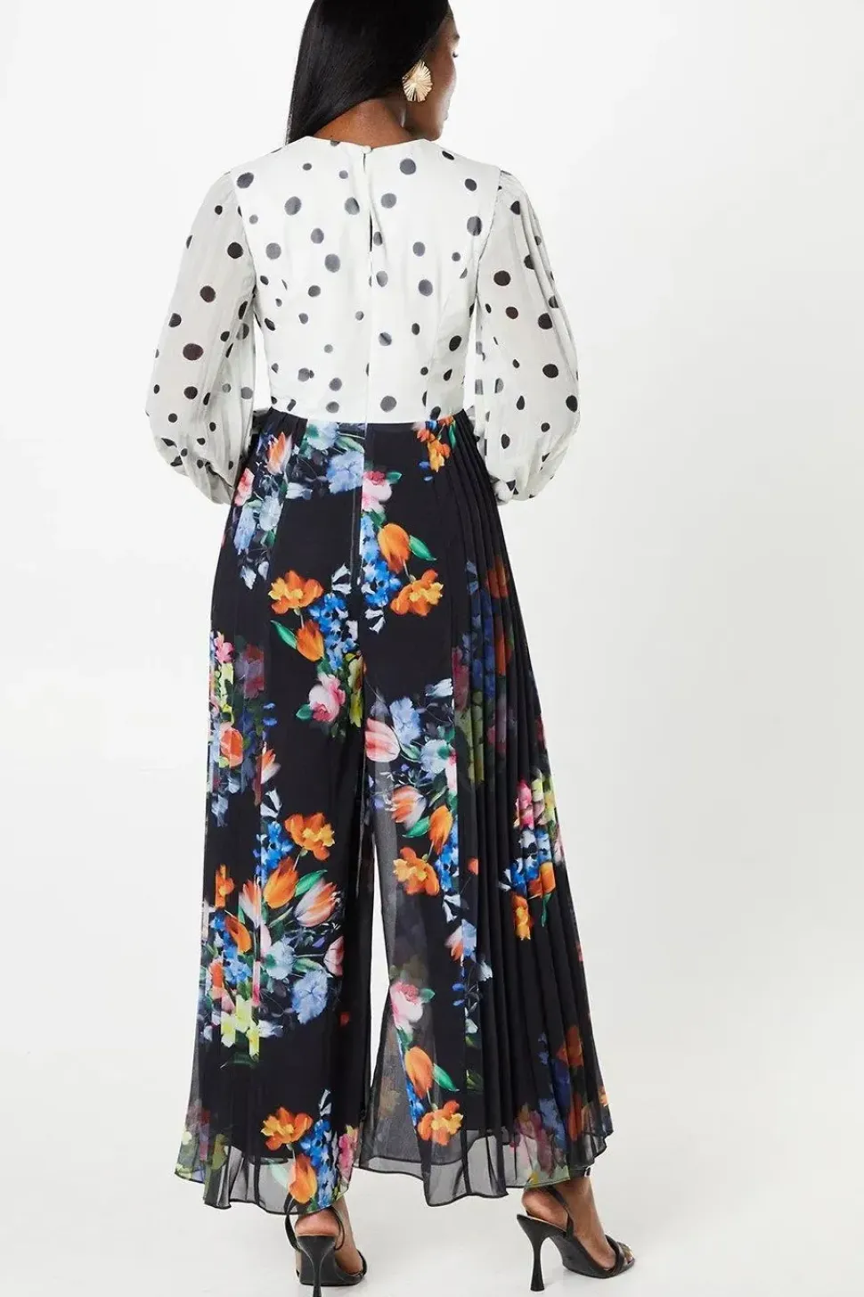 Twist Front Print Mix Chiffon Wedding Guest Jumpsuit