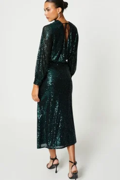 Twist Front Sequin Pencil Skirt
