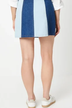 Two Tone Denim Button Through Mini Skirt