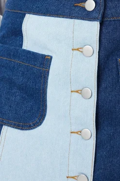Two Tone Denim Button Through Mini Skirt