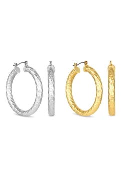 Two Tone Diamond Cut Party Hoop 2 Pack Earrings