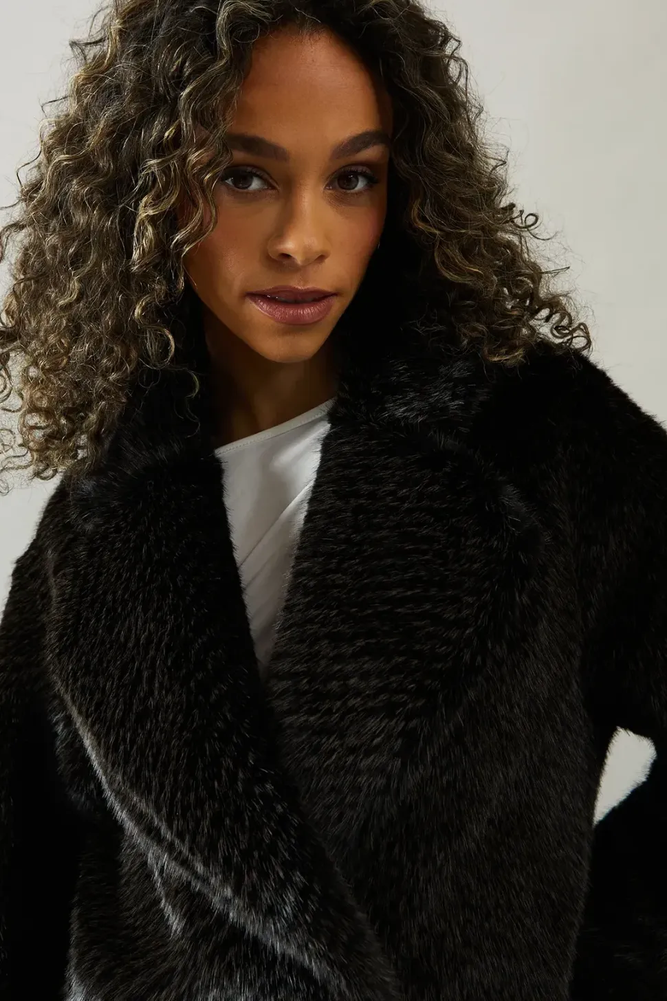 Two Tone Faux Fur Coat