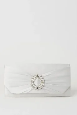 Tyla Diamante Trim Satin Clutch Bag