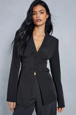 Under Bust Corset Overlay Longline Blazer