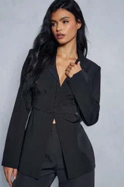 Under Bust Corset Overlay Longline Blazer
