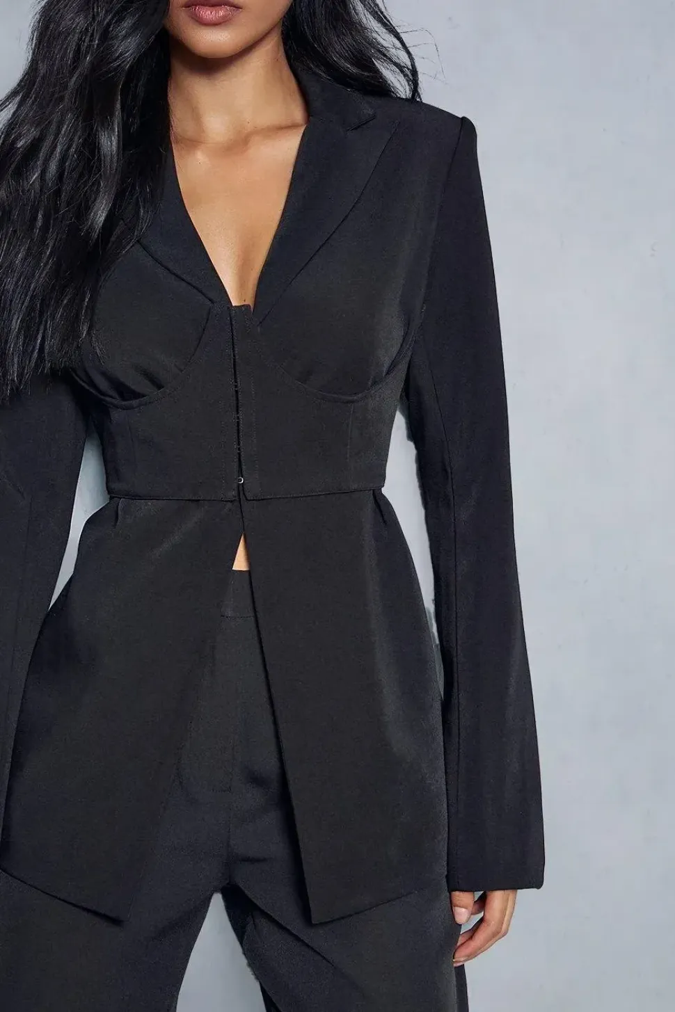 Under Bust Corset Overlay Longline Blazer