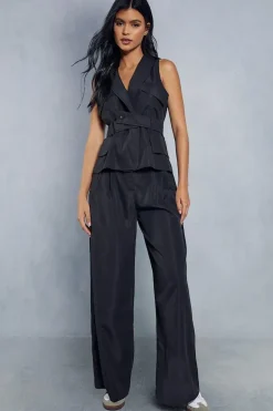 Utility Strap Detail Woven Wide Leg Jumpsuit