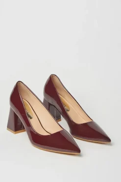 Val Faux Patent Leather Pointed Block Heel Court Shoes