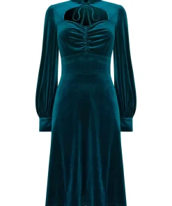 Velour Knee-Length Dress with Keyhole Neckline