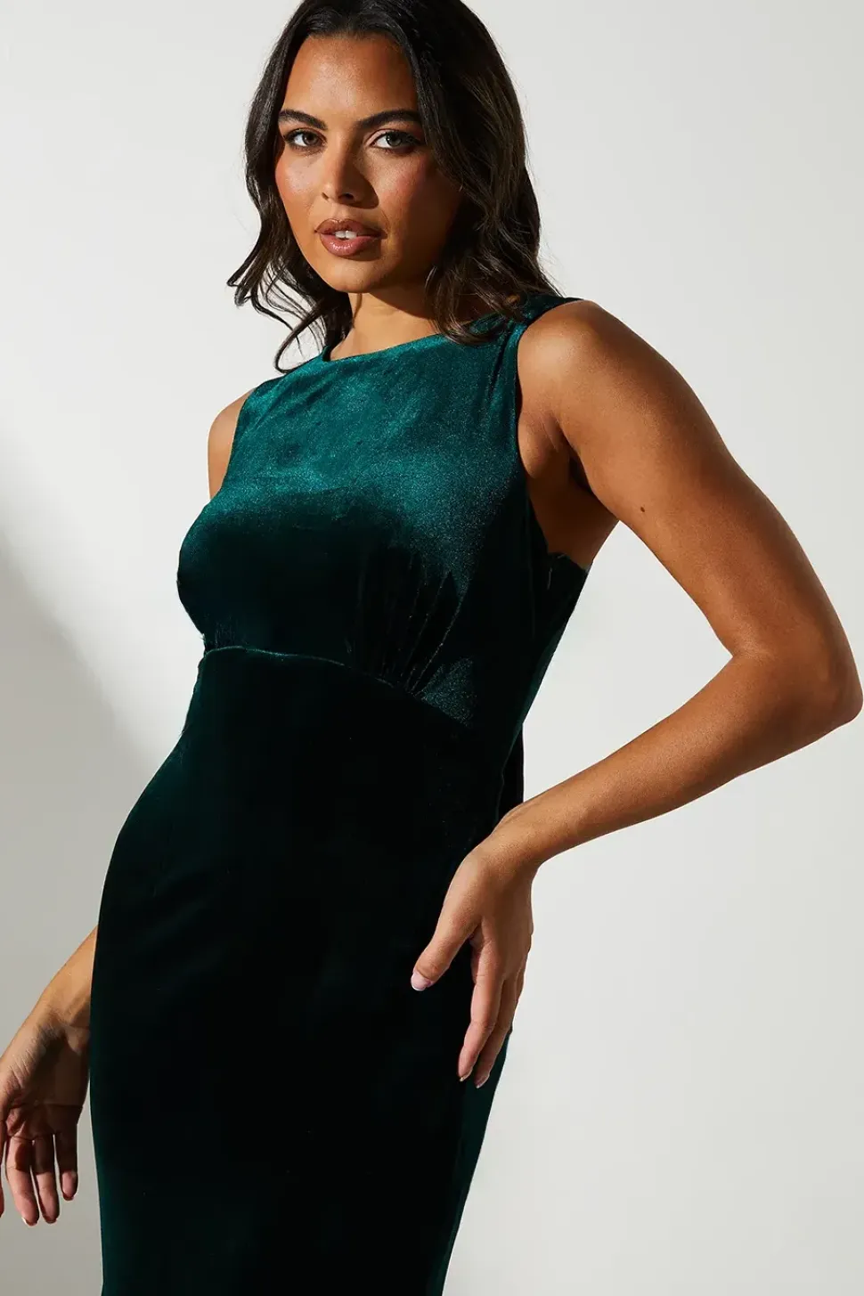 Velvet And Satin Bow Back Detail Maxi Dress