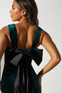 Velvet And Satin Bow Back Detail Maxi Dress