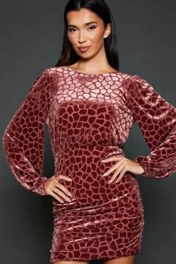Velvet Animal Burnout Ruched Skirt Mini Dress
