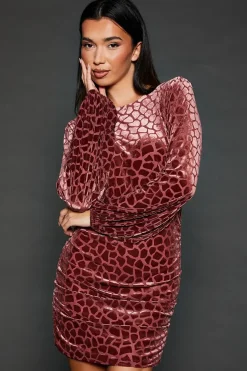 Velvet Animal Burnout Ruched Skirt Mini Dress