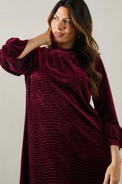 Velvet Detail High Neck Shift Dress