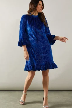 Velvet Detail High Neck Shift Dress