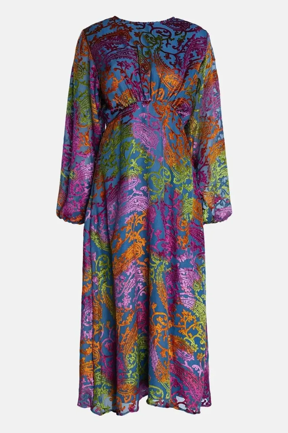 Velvet Devore Puff Sleeve Midi Dress