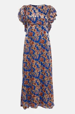 Velvet Devore Ruffle Sleeve Maxi Dress