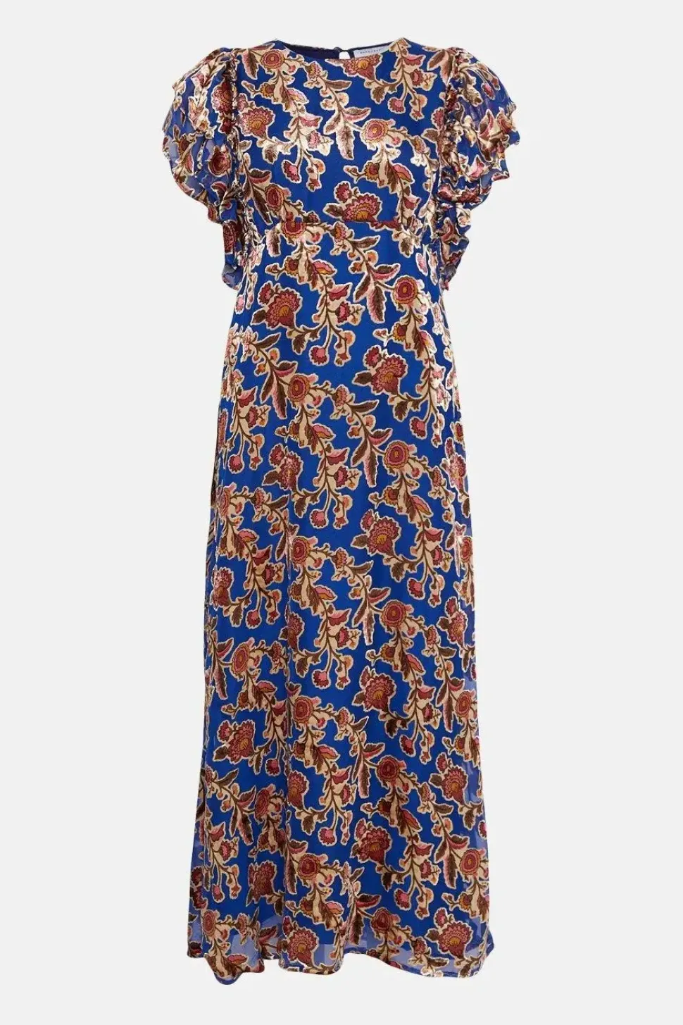 Velvet Devore Ruffle Sleeve Maxi Dress