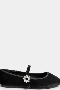 Velvet Diamante Mary Jane Ballet Pumps In Extra Wide Fit