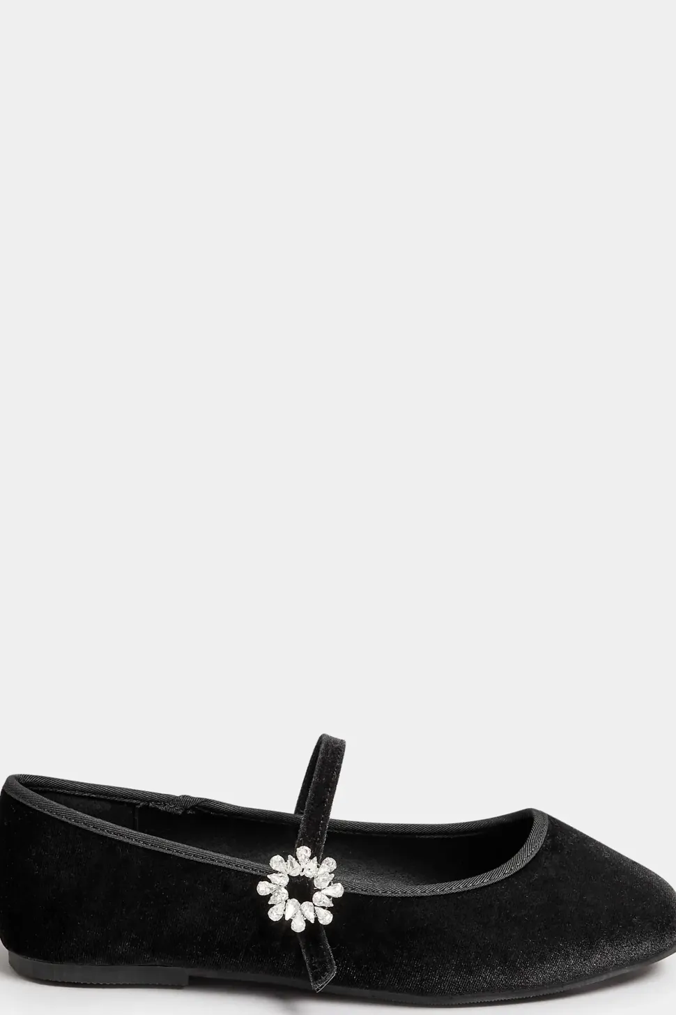 Velvet Diamante Mary Jane Ballet Pumps In Extra Wide Fit