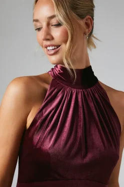 Velvet Halter Bridesmaids Maxi Dress