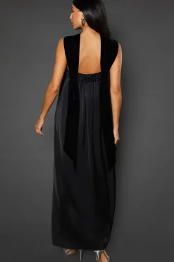 Velvet Halterneck Satin Maxi Dress