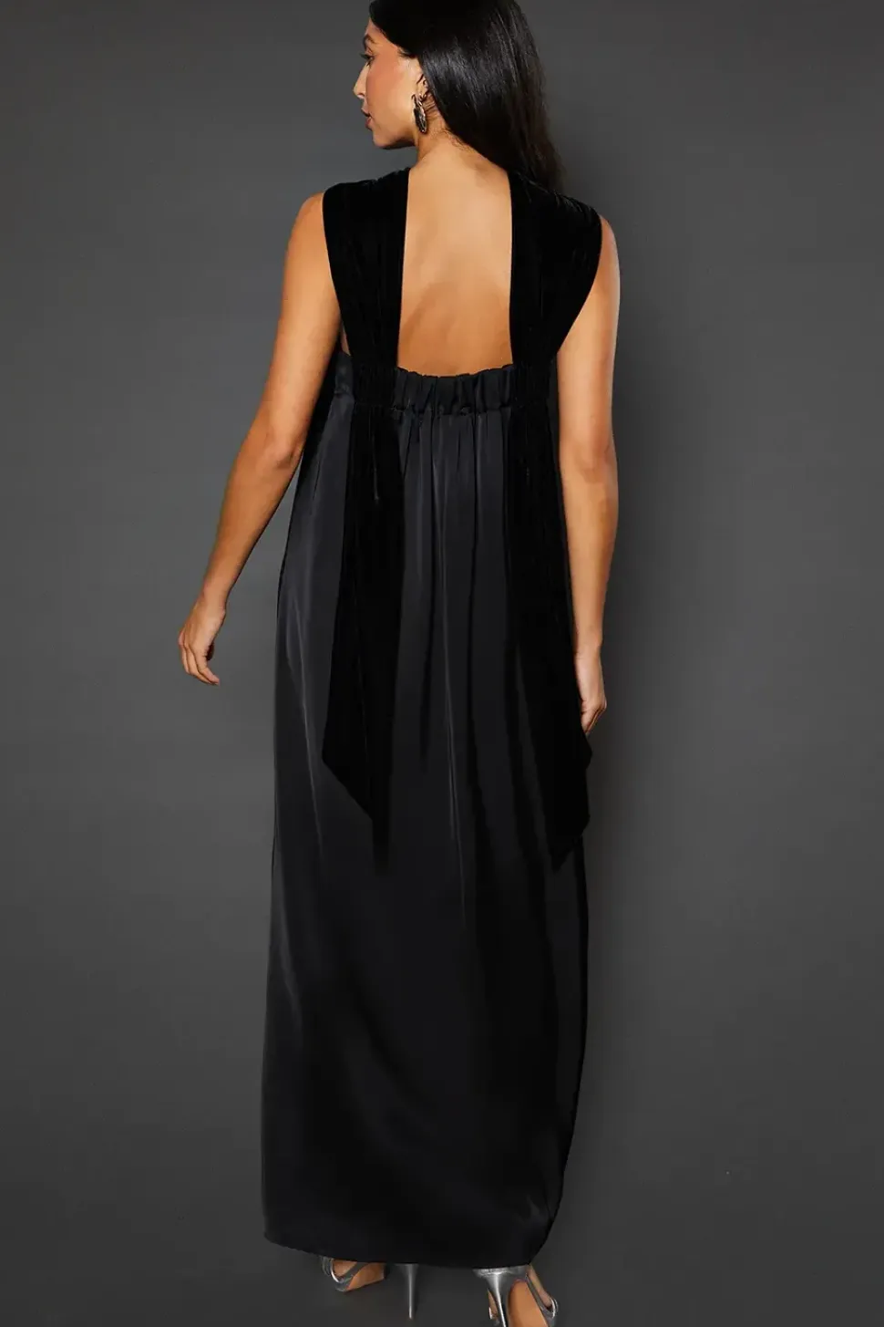 Velvet Halterneck Satin Maxi Dress