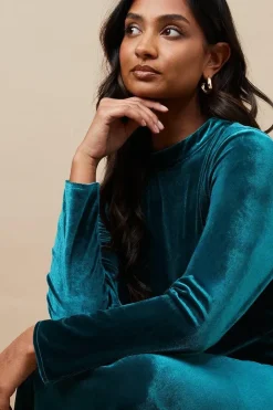 Velvet High Neck Twist Back Midi Dress