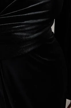 Velvet Long Sleeve Wrap Midi Dress