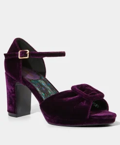 Velvet Peep Toe Shoes with Ankle Strap