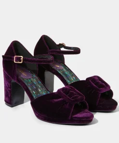 Velvet Peep Toe Shoes with Ankle Strap